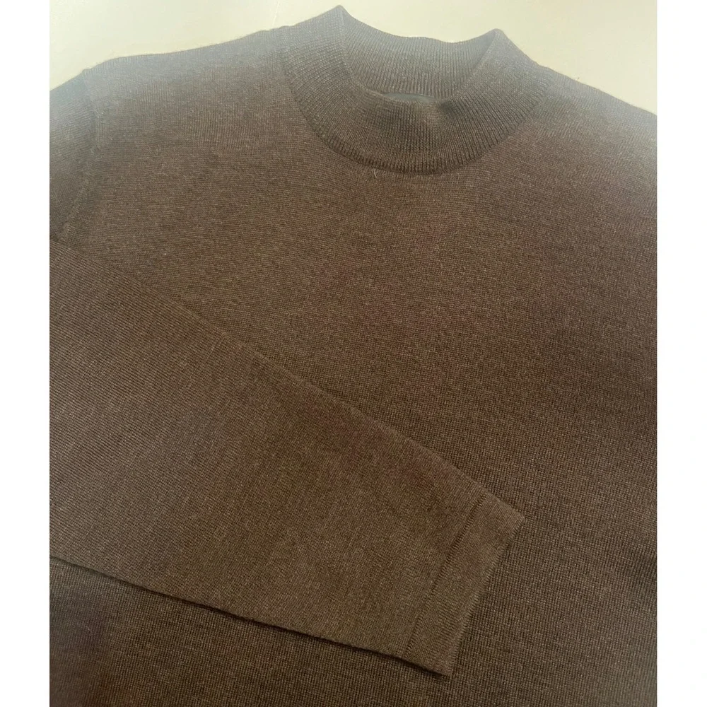 Banana Republic Extra Fine Italian Merino Wool Mens Mock Neck Sweater Brown L